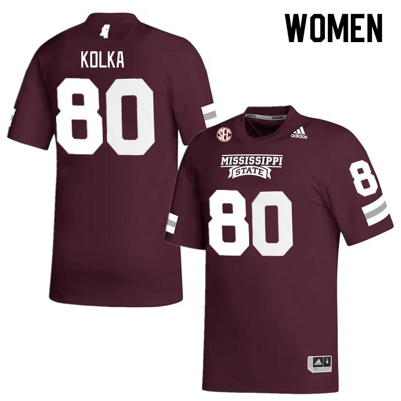 Women #80 Kade Kolka Mississippi State Bulldogs College Football Jerseys Stitched Sale-Maroon